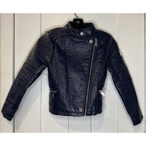 Urban Republic Faux Leather Moto Jacket Girls XS Navy Full Zip Rocker
